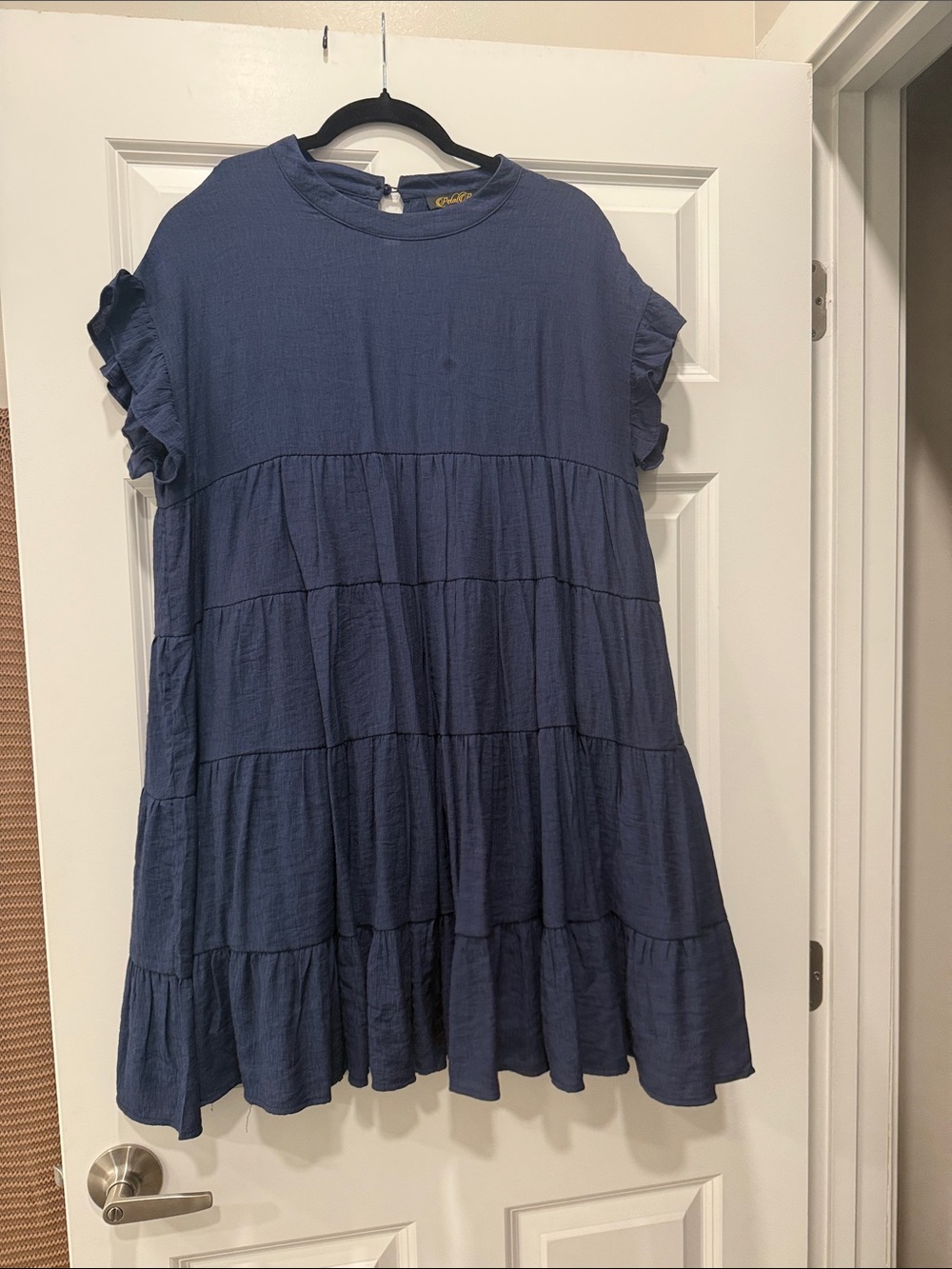 Women's Navy Tiered Ruffle Sleeve Babydoll Top